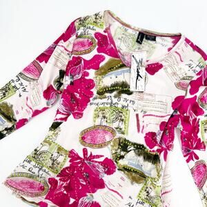 Y2k  Vintage Pink Tropical Sequin Top Size Large NWT